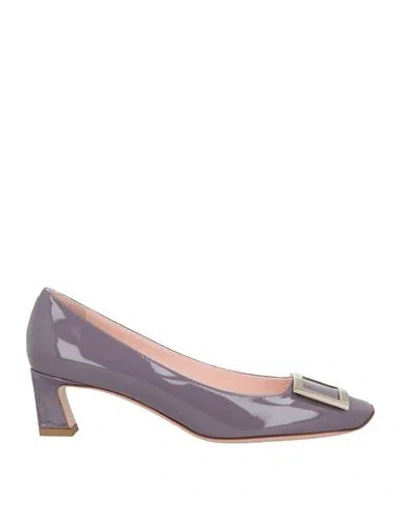 Roger Vivier Woman Pumps Mauve Size 12 Leather In Purple