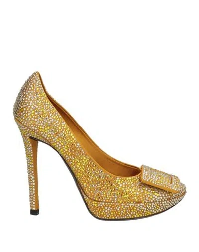 Roger Vivier Woman Pumps Mustard Size 6 Textile Fibers In Gold