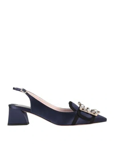 Roger Vivier Woman Pumps Navy Blue Size 8 Textile Fibers In Black