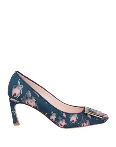 Roger Vivier Woman Pumps Navy Blue Size 8 Textile Fibers