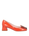 Roger Vivier Woman Pumps Orange Size 7.5 Soft Leather