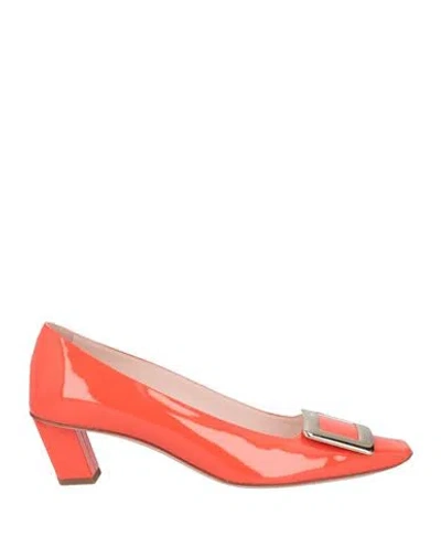 Roger Vivier Woman Pumps Orange Size 6.5 Soft Leather