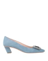 Roger Vivier Woman Pumps Pastel Blue Size 8 Soft Leather