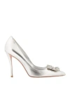 Roger Vivier 100 Flower Strass Buckle Pumps In Satin In Silver