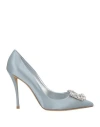 Roger Vivier Woman Pumps Sky Blue Size 6.5 Textile Fibers In Animal Print