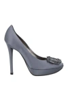 Roger Vivier Woman Pumps Slate Blue Size 7.5 Textile Fibers In Gray