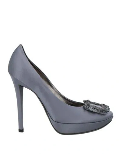 Roger Vivier Woman Pumps Slate Blue Size 7.5 Textile Fibers In Gray