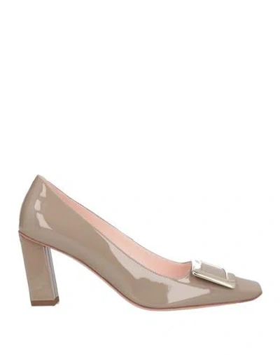 Roger Vivier Woman Pumps Taupe Size 6 Leather In Gray