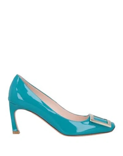 Roger Vivier Woman Pumps Turquoise Size 4 Leather In Multi