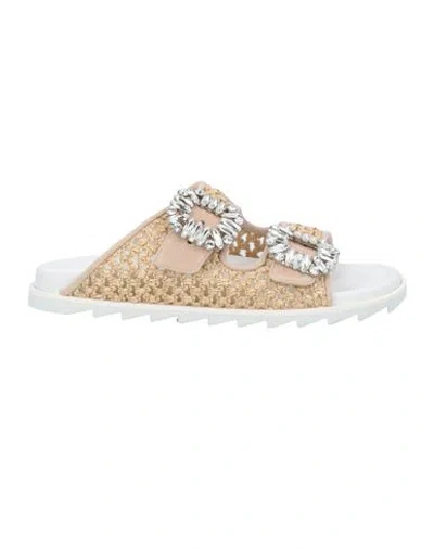 Roger Vivier Woman Sandals Beige Size 8 Textile Fibers, Leather
