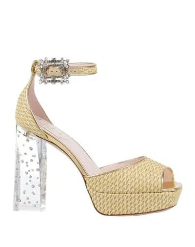 Roger Vivier Woman Sandals Beige Size 8 Textile Fibers, Leather