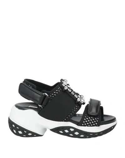 Roger Vivier Woman Sandals Black Size 4 Leather, Textile Fibers