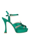 Roger Vivier Woman Sandals Emerald Green Size 8 Textile Fibers In Green