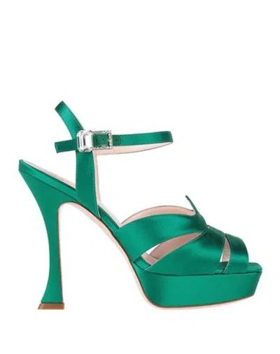 Roger Vivier Woman Sandals Emerald Green Size 8 Textile Fibers