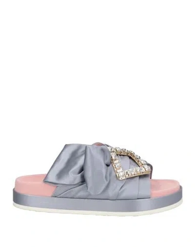 Roger Vivier Woman Sandals Light Blue Size 4 Textile Fibers