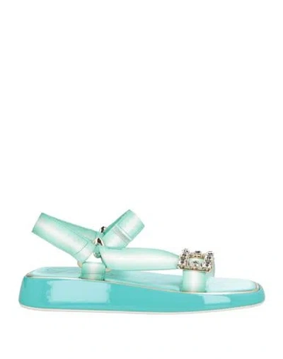 Roger Vivier Woman Sandals Light Green Size 8 Textile Fibers In Blue