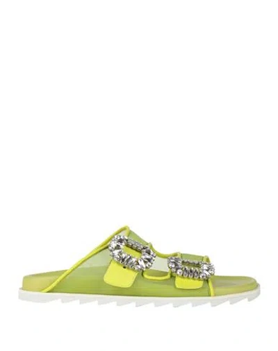 ROGER VIVIER ROGER VIVIER WOMAN SANDALS LIME GREEN SIZE 8 TEXTILE FIBERS, LEATHER
