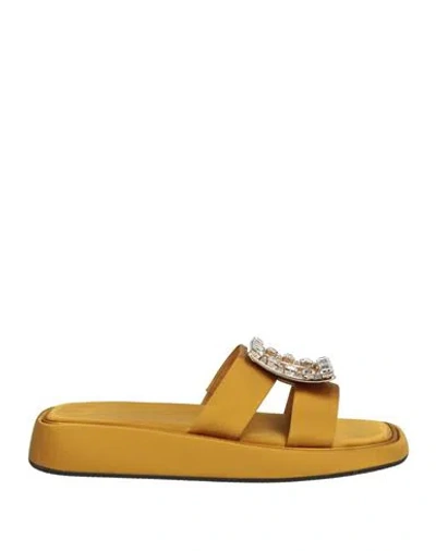 Roger Vivier Woman Sandals Ocher Size 10 Textile Fibers In Yellow