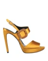 Roger Vivier Woman Sandals Mustard Size 7 Textile Fibers In Gold