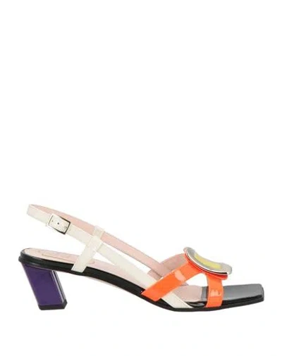 Roger Vivier Woman Sandals Orange Size 7.5 Leather In Multi