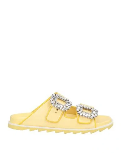 Roger Vivier Woman Sandals Pastel Yellow Size 5 Soft Leather