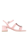 Roger Vivier Woman Sandals Pink Size 5.5 Leather, Textile Fibers