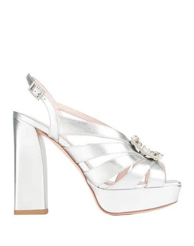 Roger Vivier Woman Sandals Silver Size 7.5 Leather
