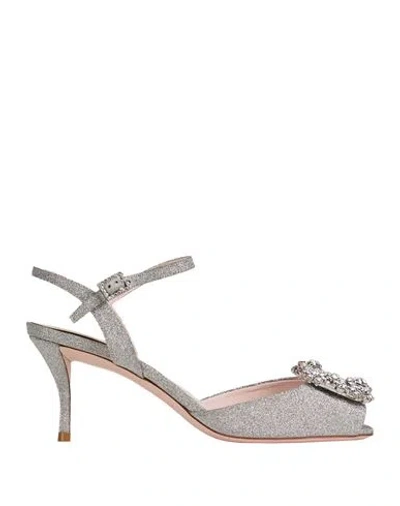 Roger Vivier Woman Sandals Silver Size 7.5 Textile Fibers In Gray
