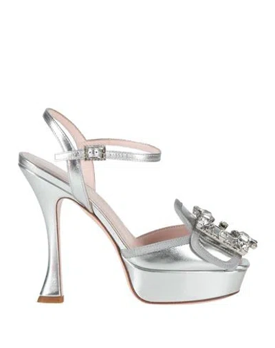Roger Vivier Woman Sandals Silver Size 8 Leather