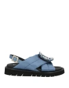 Roger Vivier Woman Sandals Slate Blue Size 8 Textile Fibers