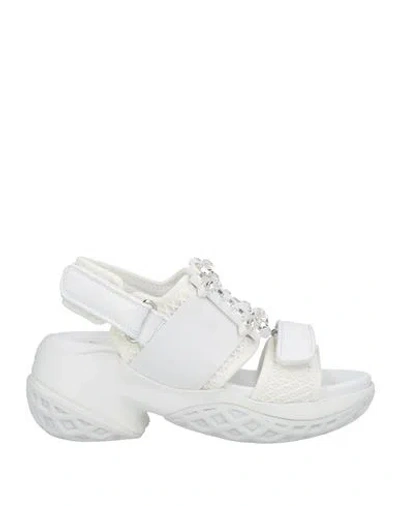 Roger Vivier Woman Sandals White Size 9 Leather, Textile Fibers