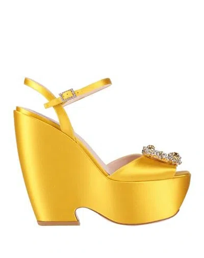 Roger Vivier Woman Sandals Yellow Size 8 Textile Fibers