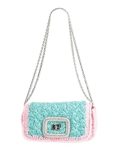 Roger Vivier Woman Shoulder Bag Turquoise Size - Textile Fibers In Blue