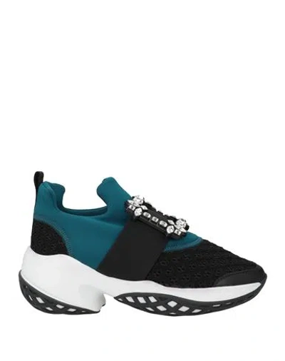 Roger Vivier Woman Sneakers Deep Teal Size 5 Leather, Textile Fibers In Green