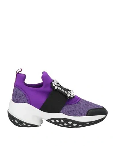 Roger Vivier Woman Sneakers Purple Size 5.5 Textile Fibers, Leather