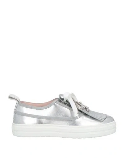 Roger Vivier Woman Sneakers Silver Size 5.5 Leather In White