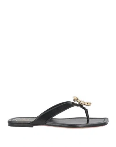 Roger Vivier Woman Thong Sandal Black Size 5 Soft Leather