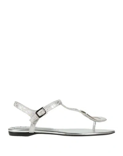 Roger Vivier Woman Thong Sandal Silver Size 6 Soft Leather