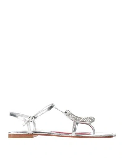 Roger Vivier Woman Thong Sandal Silver Size 6.5 Leather