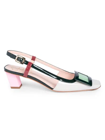 Roger Vivier 45mm Belle Vivier Patent Leather Lacquered Buckle Slingback Pumps In Multi
