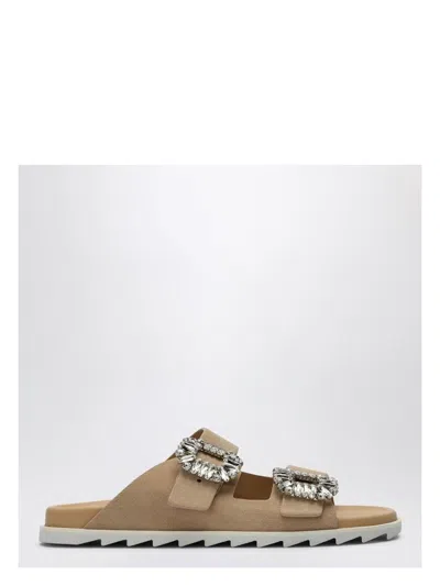 ROGER VIVIER WOMEN'S BEIGE SUEDE SLIDY VIV MULE
