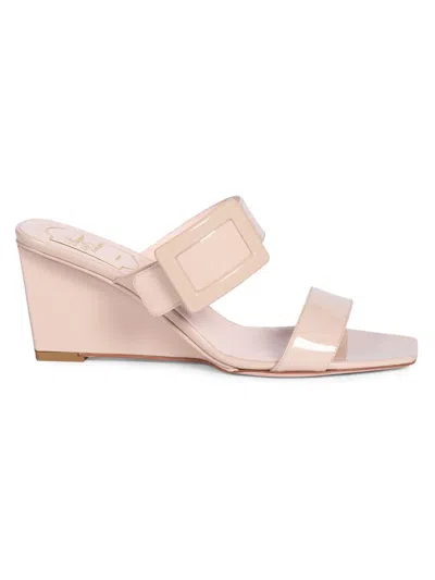 Roger Vivier 60mm Belle Vivier Patent Leather Wedge Mule Sandals In Pink
