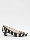 Roger Vivier Zebra Print Block Heel Square Toe Pumps In White