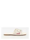 Roger Vivier 5mm New Metal Buckle Leather Slides In Cream