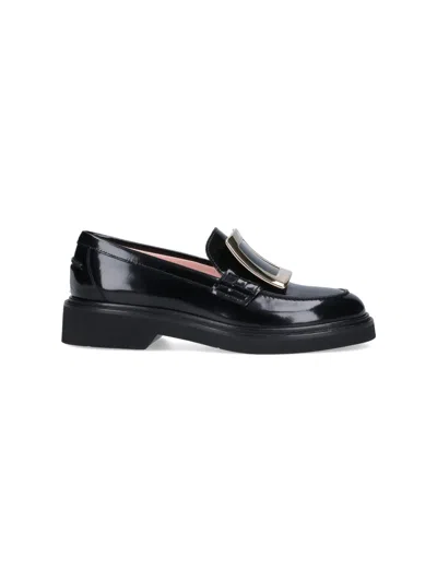 Roger Vivier Women's Calf Leather Flap Flat Shoes In Black