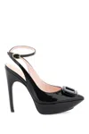 Roger Vivier Viv' Choc Lacquered Buckle Slingback Pumps In Patent Leather In Black