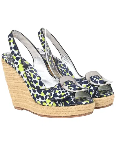 Pre-owned Roger Vivier Women's Coated/waterproof Canvas Slingback Summer Wedge  (authentic Pre-loved) In Multi
