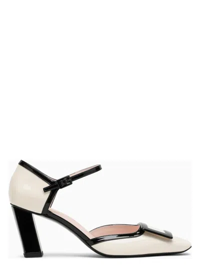 ROGER VIVIER WOMEN'S CREAM/BLACK PATENT LEATHER MARY-JANE PUMPS | SIZE 39.5 | RVW71335990D1P
