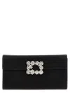 Roger Vivier Satin Efflorescence Envelope Clutch Bag In Black