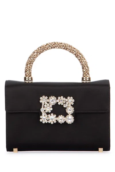 Roger Vivier Jewel Efflorescence Mini Satin Top-handle Bag In Black